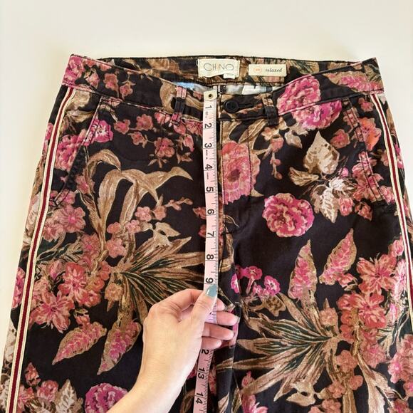 Chino x Anthropologie Relaxed Floral Printed Side Stripe Chino Ankle Pants 26 - Picture 7 of 12